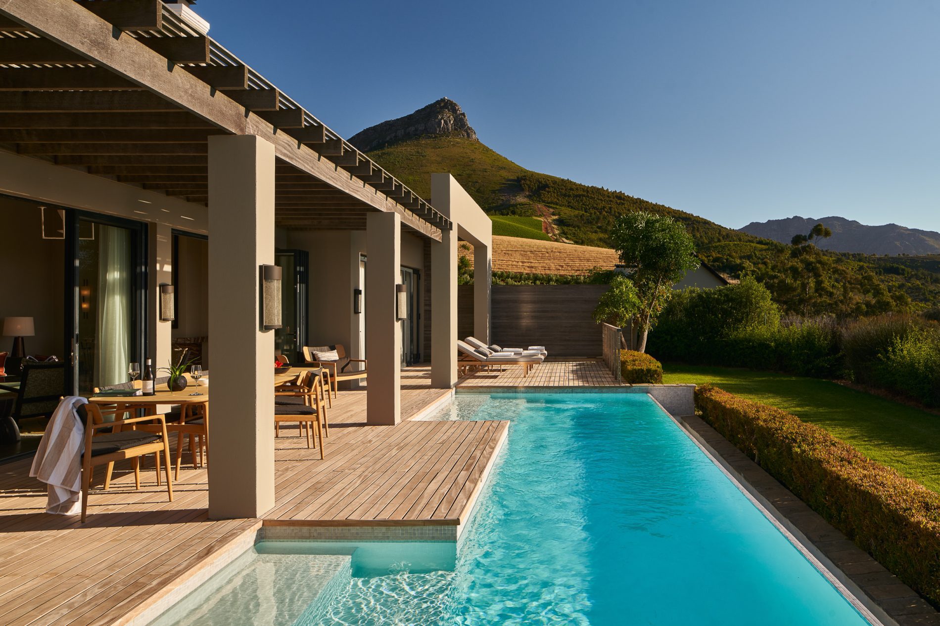 13 Day Cape Town, Wineland, Kruger Park & Sabi Sand Deluxe Safari Tour - Sabi Sands Lodges Reservation 58 Delaire Graff Presidential Lodge 1 Terrace with pool 01 3 1900x1267