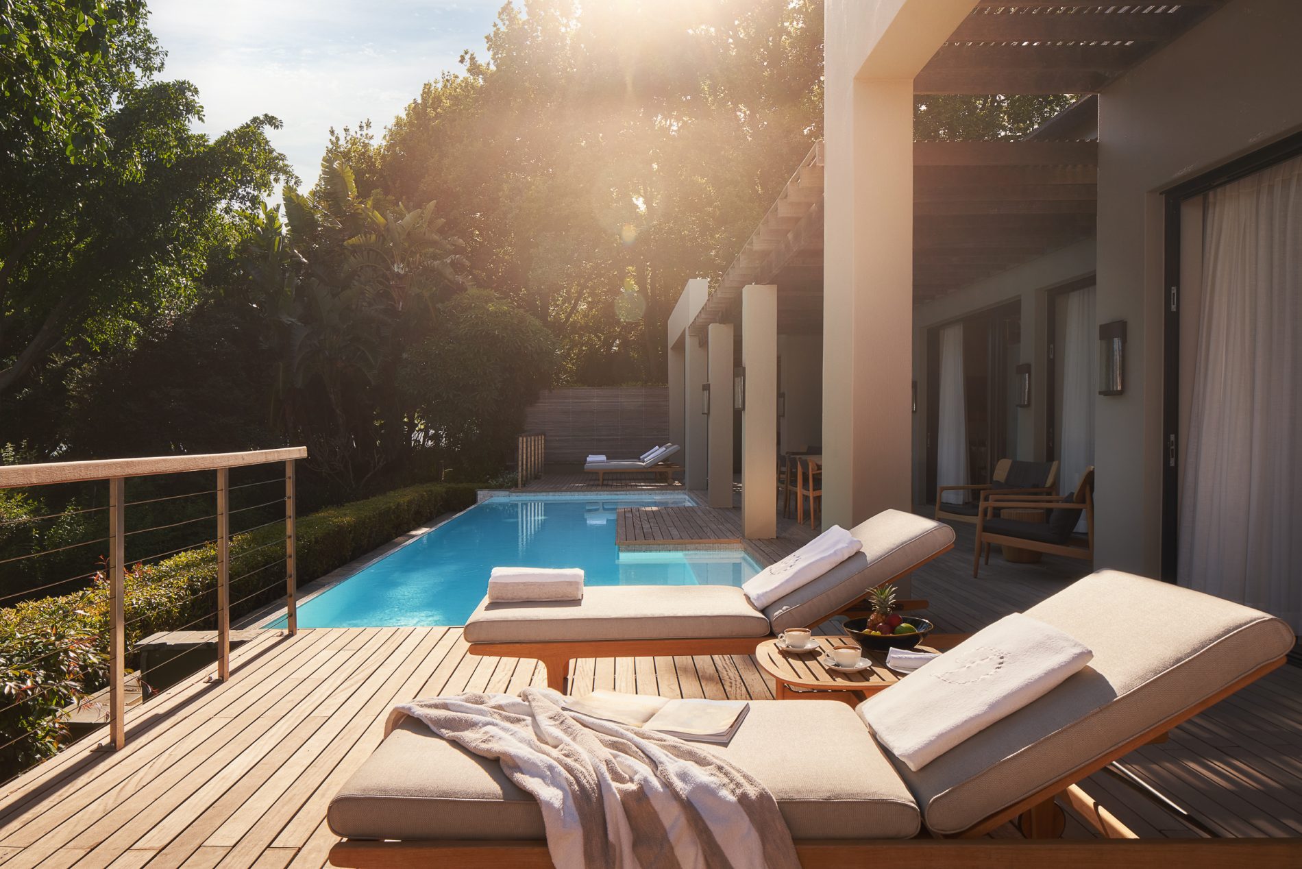 13 Day Cape Town, Wineland, Kruger Park & Sabi Sand Deluxe Safari Tour - Sabi Sands Lodges Reservation 57 Delaire Graff Presidential Lodge 1 Terrace with pool 01 4 1900x1268