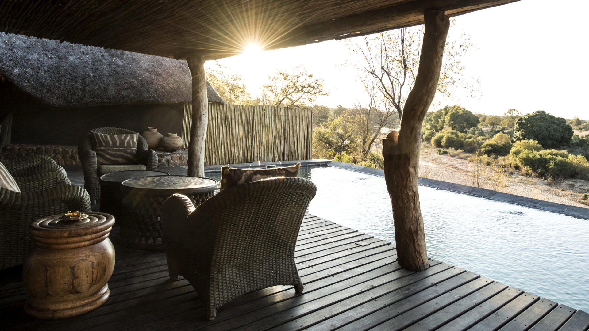 singita ebony villa pool patio and view of bush